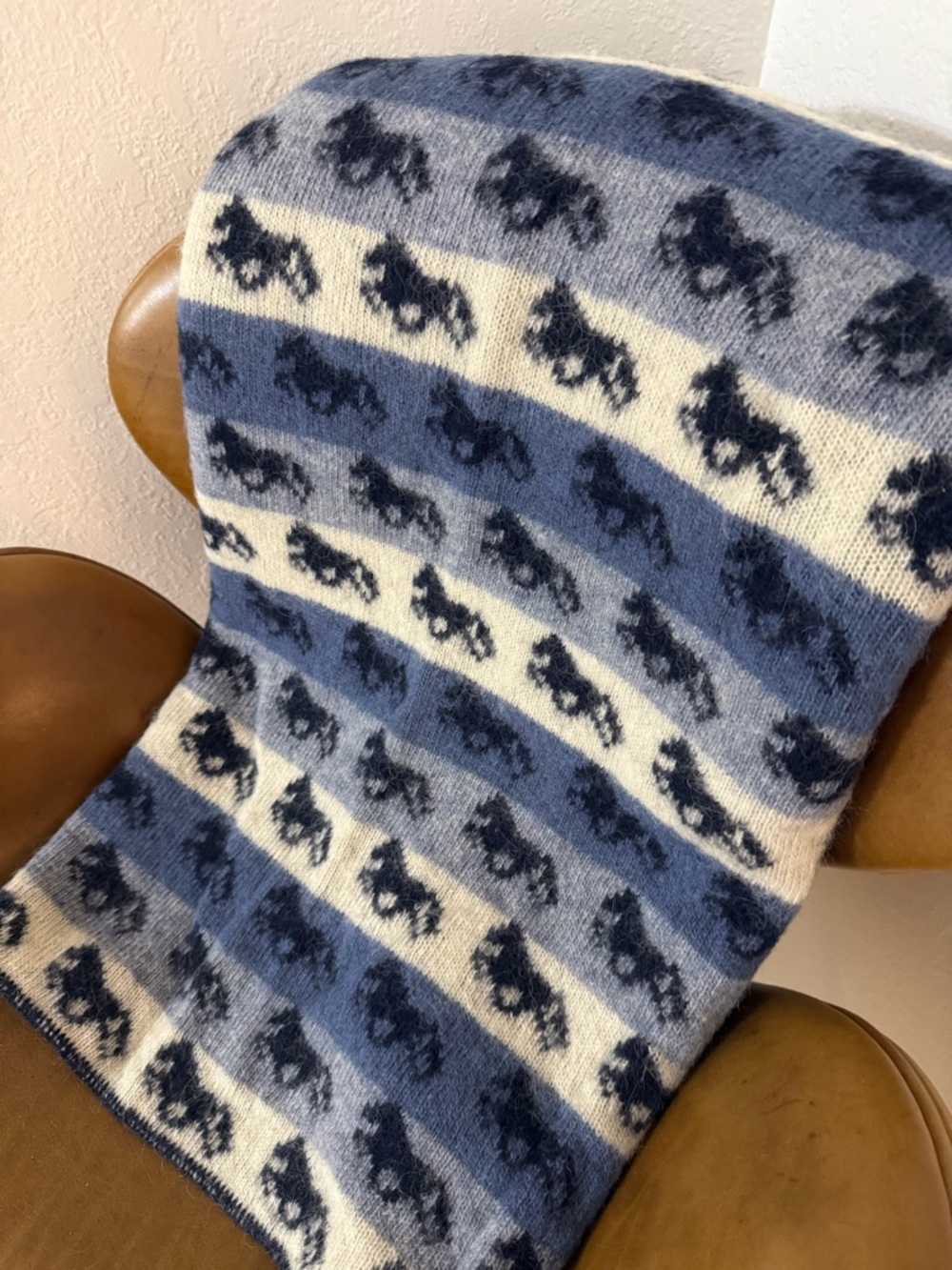 Icelandic 100% Wool Horse Throw Blanket in Blues and Cream